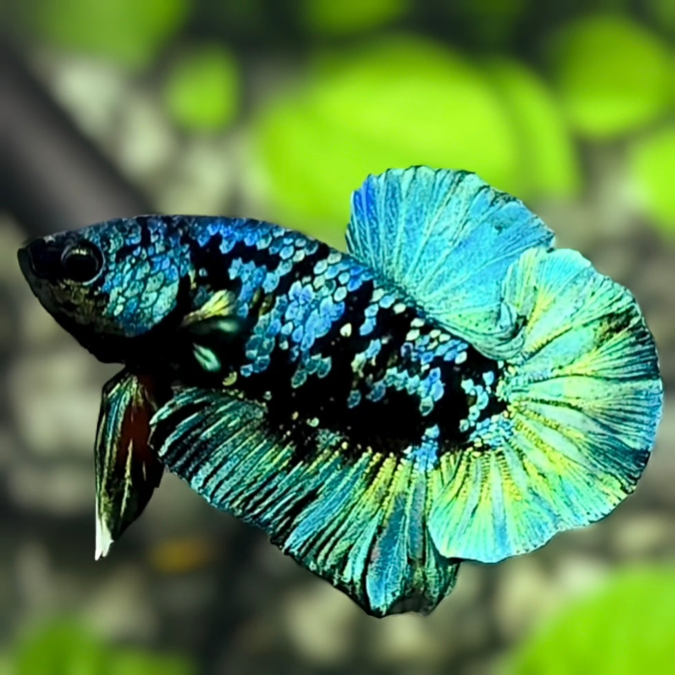 Turquoise Fishnet Avatar Blackstar Green Turquoise HMPK Betta Fish Male β Zaga Farm